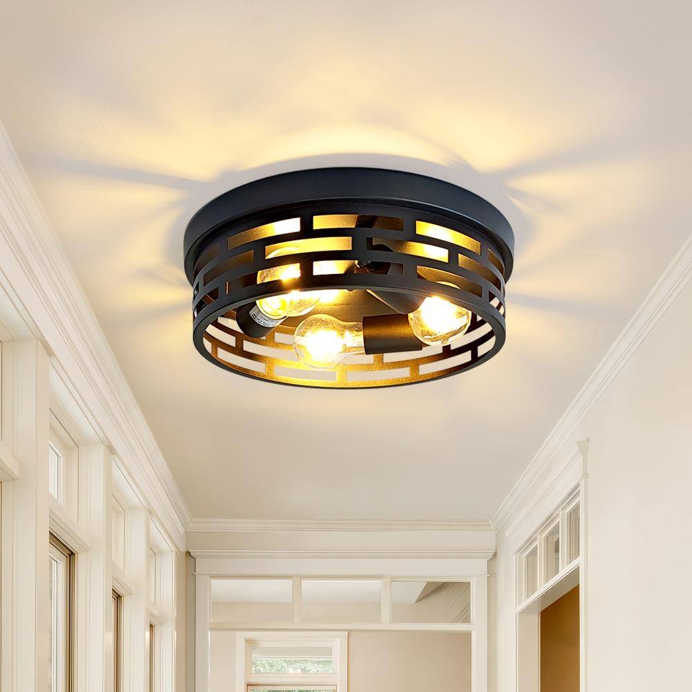 12.6 in. 3-lights Matte Black Industrial Farmhouse Flush Mount Ceiling Light Fixtures With Cage-style Metal Frame price history on PriceWatchPro