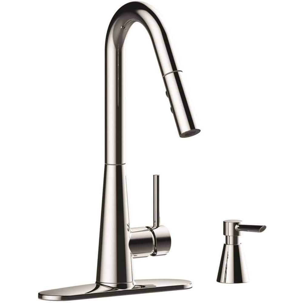 Premier Essen Single-Handle Pull-Down Sprayer Kitchen Faucet with Soap Dispenser in Chrome, Grey -  3558074