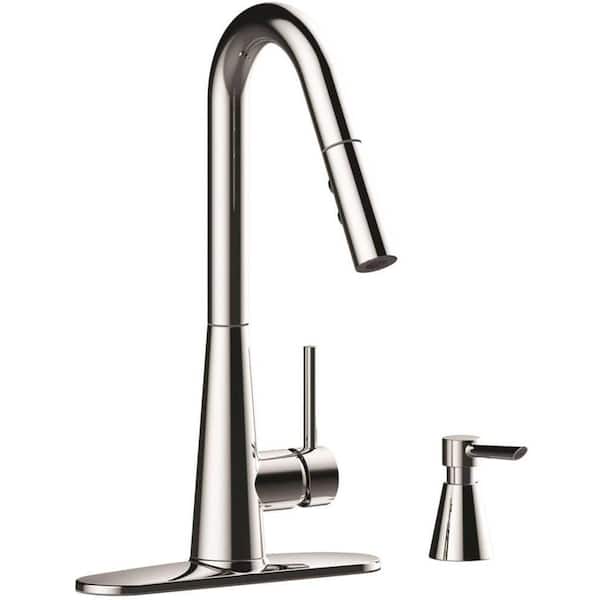 Premier Essen Single-Handle Pull-Down Sprayer Kitchen Faucet with Soap Dispenser in Chrome