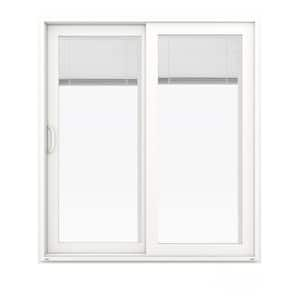 72 in. x 80 in. V-4500 White Vinyl Left-Hand Full Lite Sliding Patio Door w/Internal Blinds