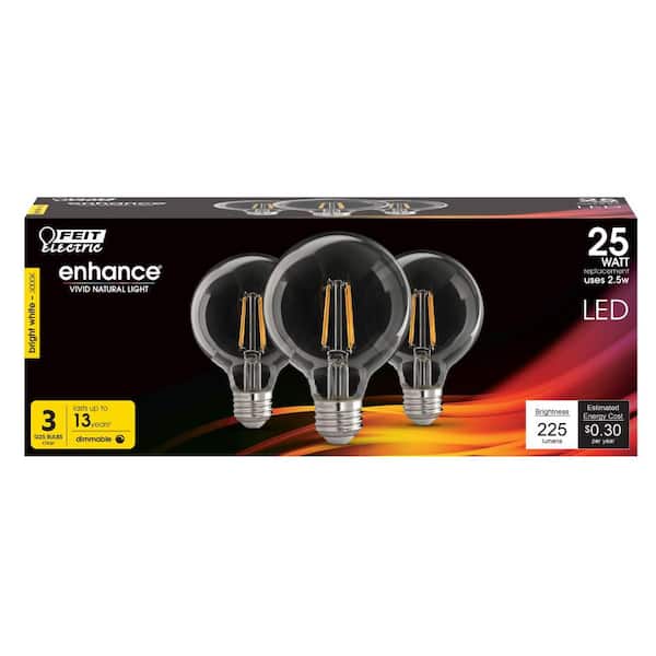 Feit Electric 60-Watt Equivalent G25 Dimmable Filament ENERGY STAR Clear Glass LED Light Bulb, Bright White 3000K (12-Pack)