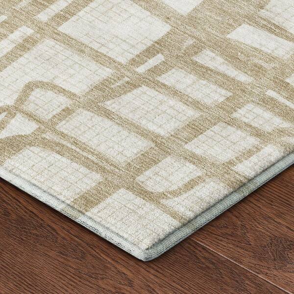 Mayfield Premium Machine Washable Abstract AMF2491 Ivory 8 ft. x 8 ft. Round Rug