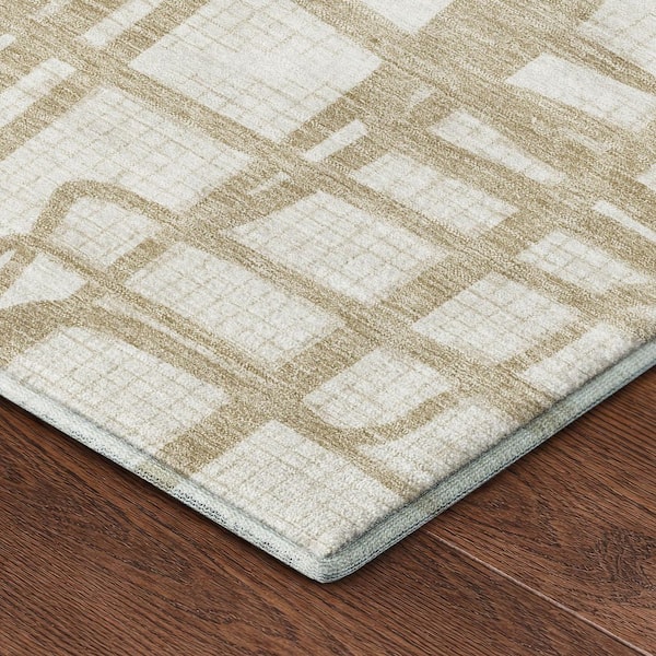 Mayfield Premium Machine Washable Abstract AMF2491 Ivory 9 ft. x 12 ft. Area Rug