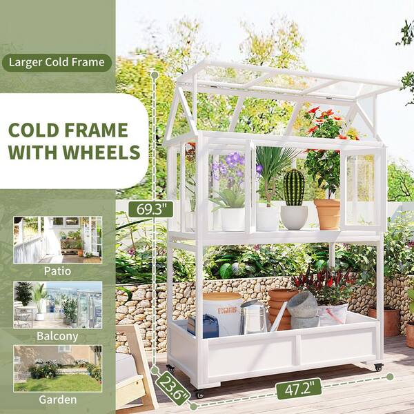 White 24 in. D x 47 in. W x 69 in. H Garden Wood Portable Cold