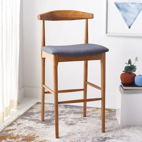 Lionel 42 in. H Walnut/Dark Gray Wood Bar Stool