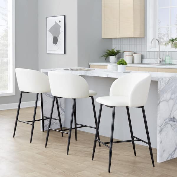 Fran 26 in. Black Metal and White Faux Leather Fixed-Height Counter Stool (Set of 2)