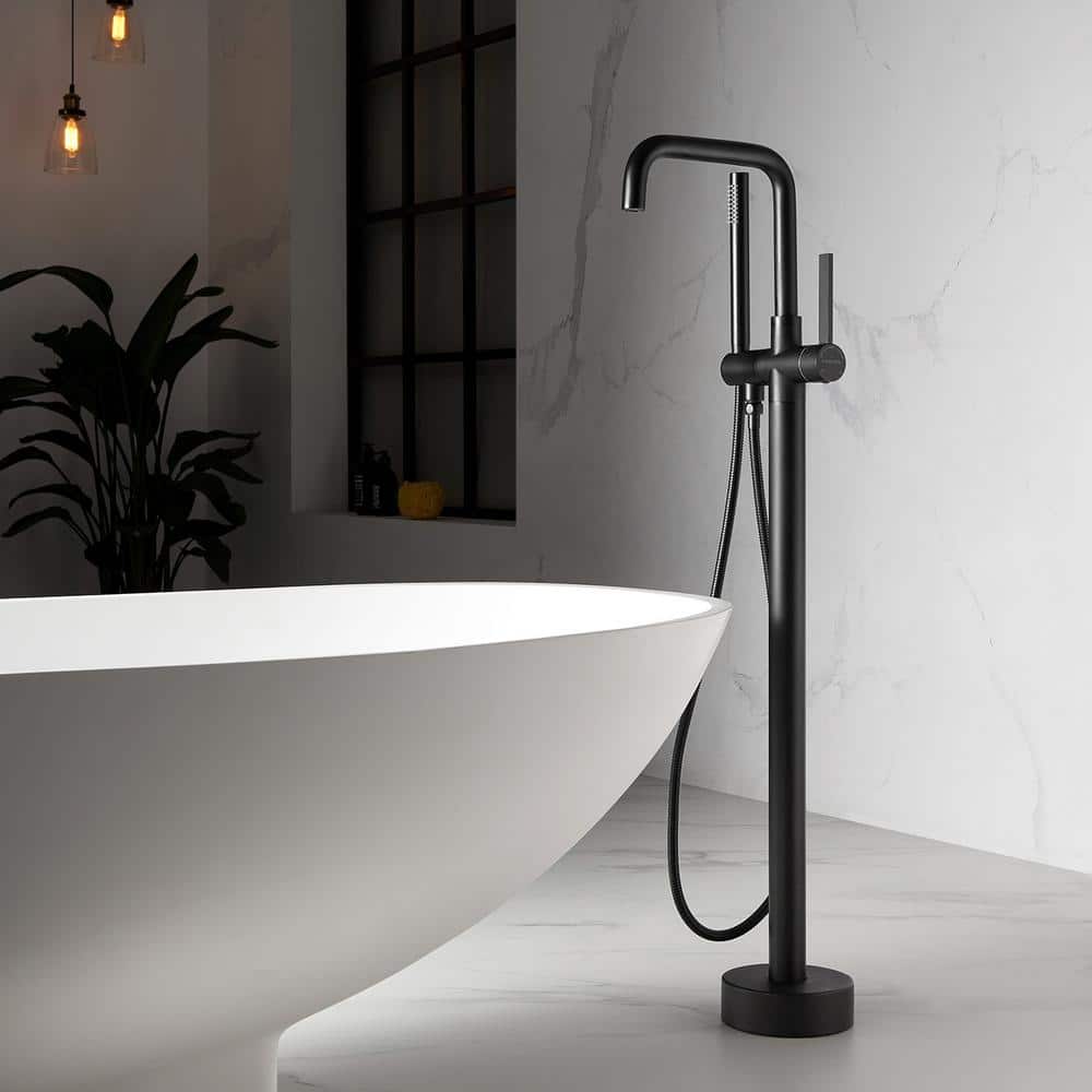 Matte Black Freestanding Tub Faucet with Hand Shower
