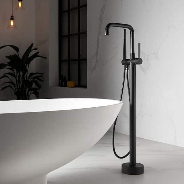 Delara Single-Handle Freestanding Tub Faucet with Hand Shower in Matte Black