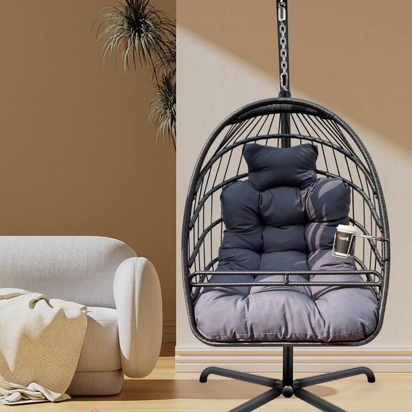 1人掛けソファ Egg chair Outdoor Wicker Egg Chair with C Type Bracket, with Grey