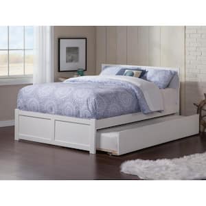 Orlando White Solid Wood Frame King Platform Bed with Twin XL Trundle and Footboard