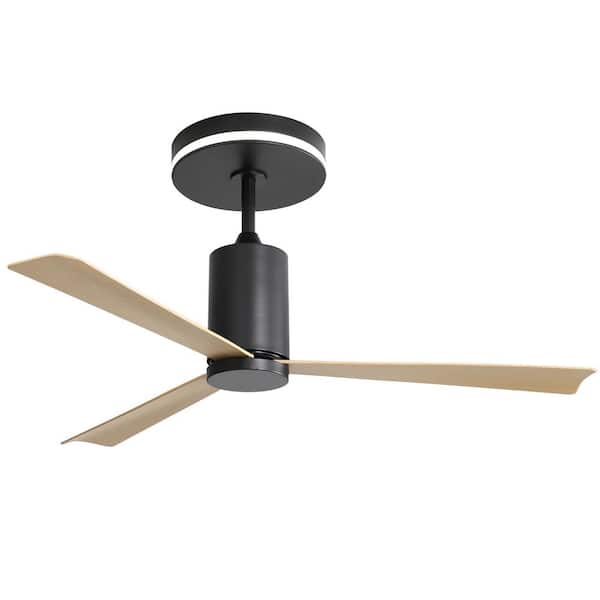 Tatahance 52 in. Indoor Matte Black Low Profile Standard Ceiling Fan with White Integrated LED with Remote Included