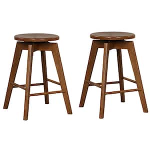 Set of 2 24.5 in. Swivel Round Bar Stools Counter Height Dining Chairs with Rubber Wood Legs