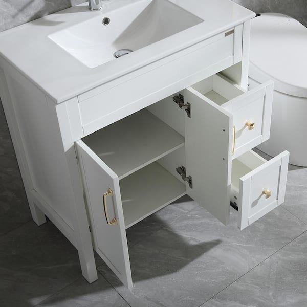 Bath Vanity In White With Top, What Size Mirror For 18 Inch Vanity