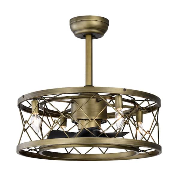 Unbranded 20 in. Smart Indoor Brushed Gold Cage Ceiling Fan with Remote Control and 5 ABS Reversible Quiet Motor Blades Fan Lights