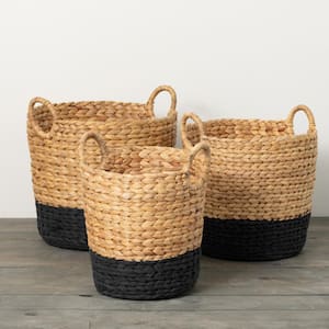13 in., 13.75 in. and 14.5 in. Bi-Color Banded Woven Baskets - Set of 3; Multicolor