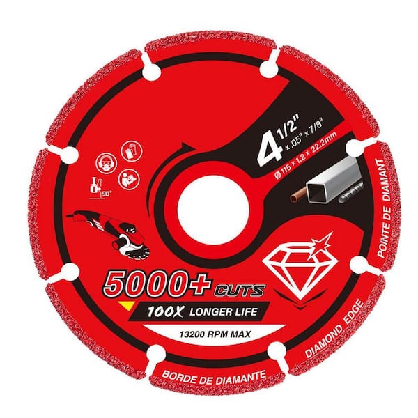 Diamond Cutting Wheel 4 1/2 x 7/8 in. for Metal with 5000 plus Cuts on Rebar, Steel, Iron, INOX, Long Life Safety