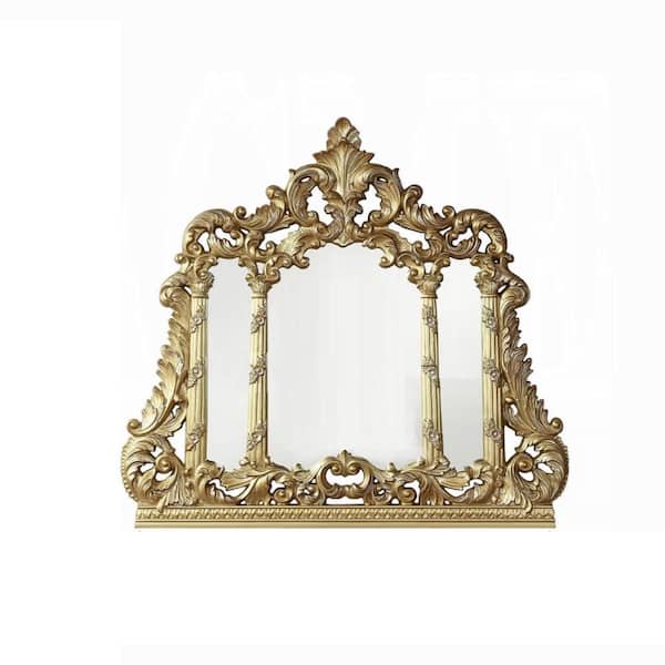 Otis Gold 3 in. W x 60 in. H Classical Floral Carved Irregular Wood Framed Wall Mount Dresser Mirror