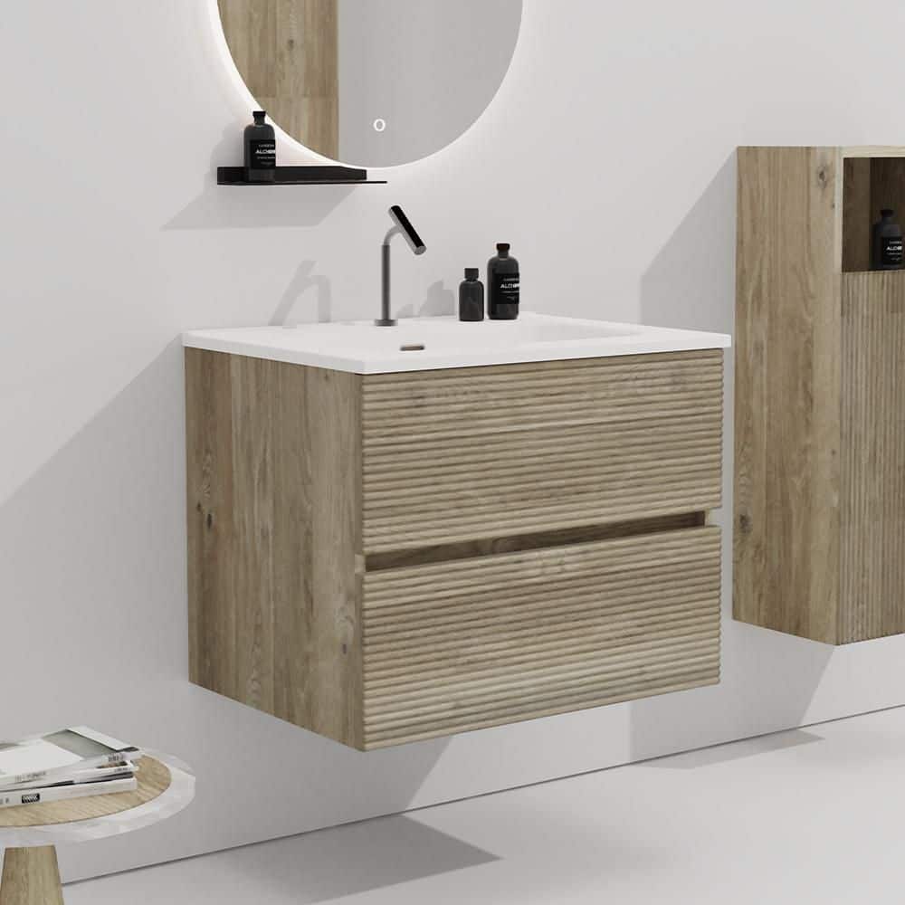 24 in. Floating Single Sink Oak Bath Vanity with White Ceramic Top price history on PriceWatchPro