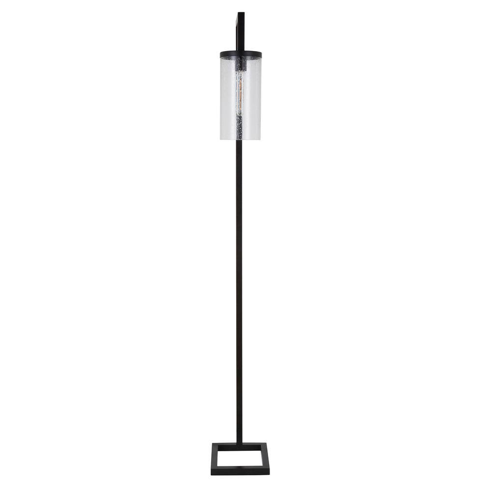 Blackened Bronze Floor Lamp with Seeded Glass Shade