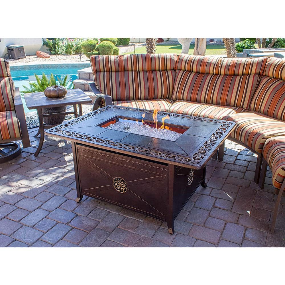 Elegant Bronze Rectangular Gas Fire Pit Table
