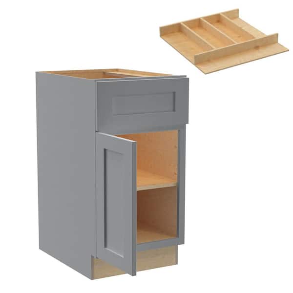 Home Decorators Collection Newport 18 in. W x 24 in. D x 34.5 in. H Assembled Plywood Base Kitchen Cabinet in Pearl Gray with Utility Soft Close LH