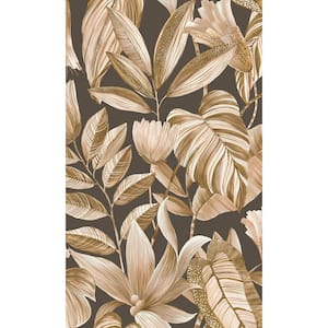 Brown Tropical Jungle Leaves Printed Non-Woven Non-Pasted Textured Wallpaper 57 sq. ft.