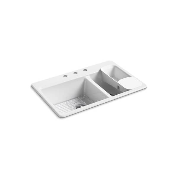 Riverby 33 in. Cast Iron Drop-in Double Bowl White Kitchen Sink