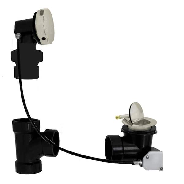 Westbrass 27 in. Cable Drive Bath Drain with Rotary Overflow and Ball Joint Elbow, Pop-Up Stopper - Sch. 40 ABS, Stainless Steel