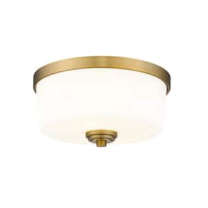 Arlington 12.25 in. 2-Light Heritage Brass Flush Mount Light with Glass Shade