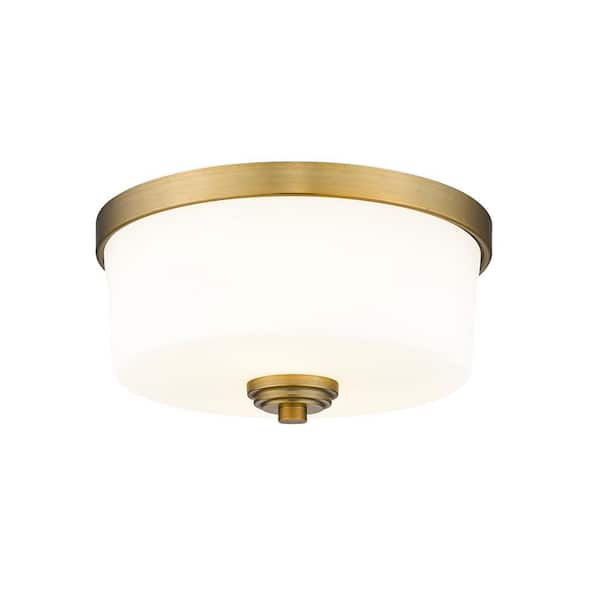 Unbranded Arlington 12.25 in. 2-Light Heritage Brass Flush Mount Light with Glass Shade