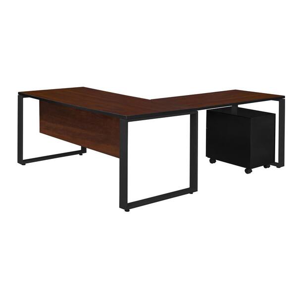 Regency Caranna 72 .in x 30 .in Cherry/Black Single Mobile Pedestal L-Desk with 48 .in Return