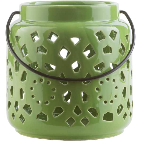 Artistic Weavers Kimba 6.5 in. Grass Green Ceramic Lantern