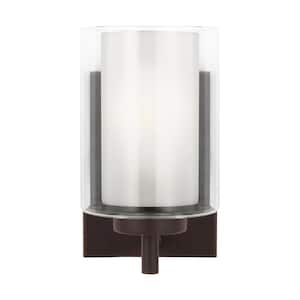 Elmwood Park 4.5 in. 1-Light Bronze Modern Transitional Wall Sconce with Satin Etched Glass Shade