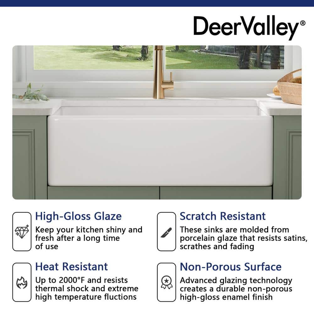 White Fireclay Single Bowl Farmhouse Kitchen Sink