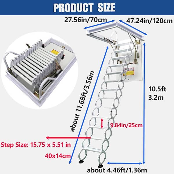 SenQWFa 13-Steps Ceiling Attic Loft Folding Ladder Retractable