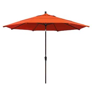 11 ft. Bronze Aluminum Market Patio Umbrella with Auto-Tilt Crank Lift in Melon Sunbrella