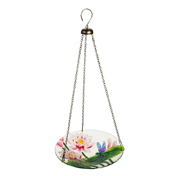 Evergreen Dragonfly Hanging Glass Birdbath