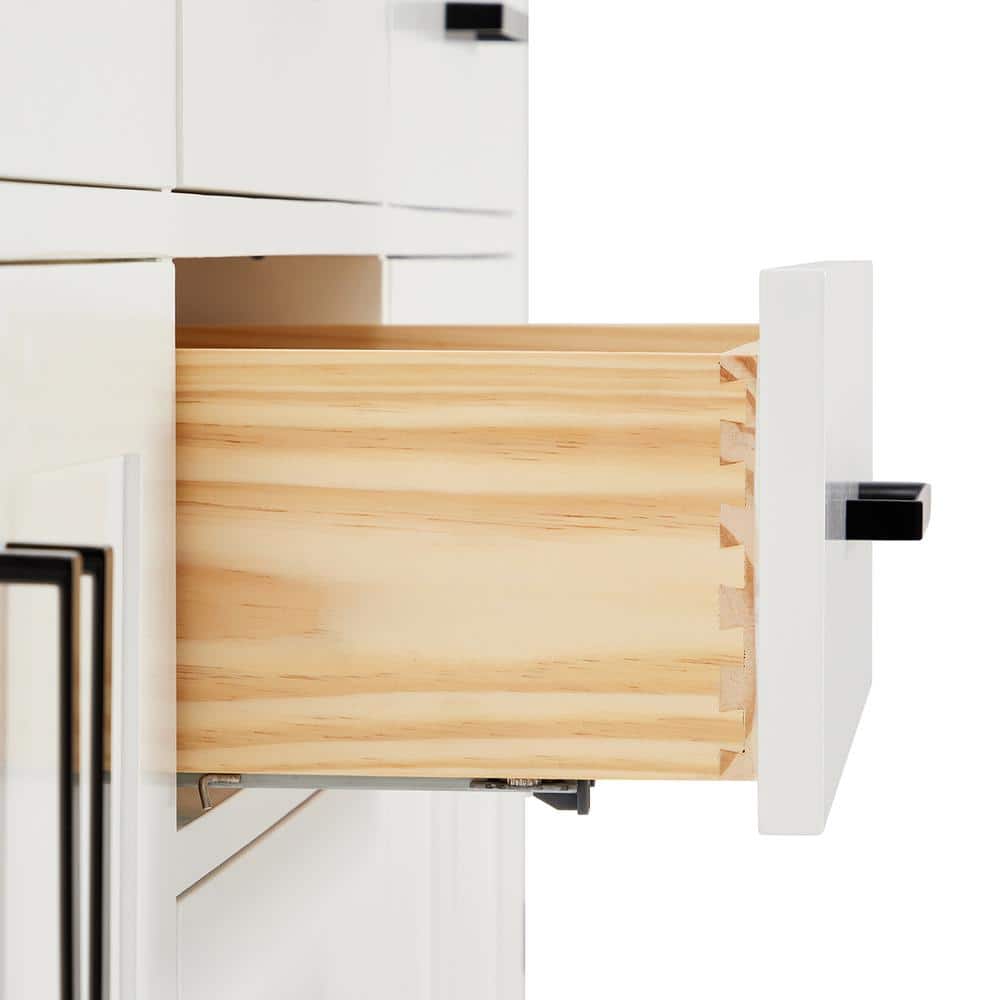 White Quartz Double Basin Freestanding Vanity with Black Hardware