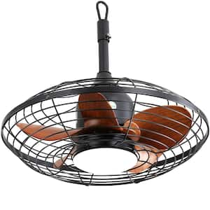 20 in. Integrated LED Outdoor Portable Caged Black Ceiling Fan for Patio with Light and Remote