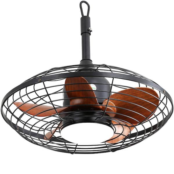 20 in. Integrated LED Outdoor Portable Caged Black Ceiling Fan for Patio with Light and Remote