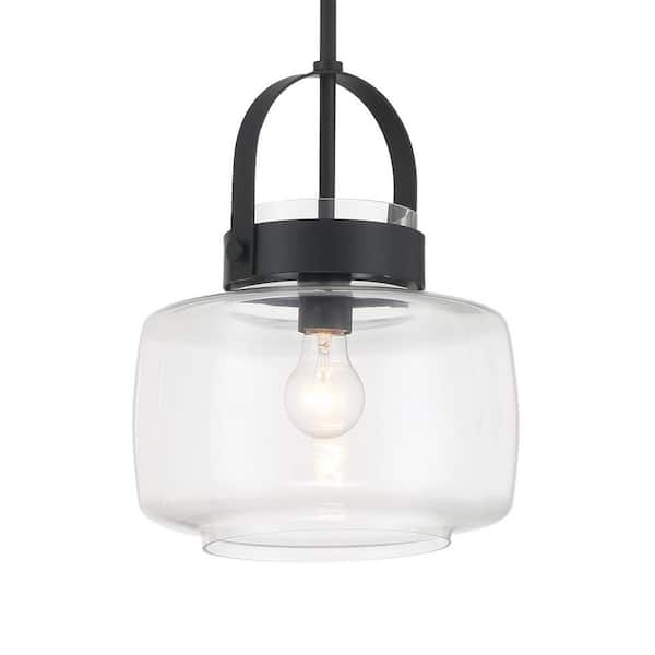 Minka Lavery Wickglow 100-Watt 1-Light Dark Matte Black Modern Farmhouse Pendant Light with Clear Glass Shade, No Bulb Included