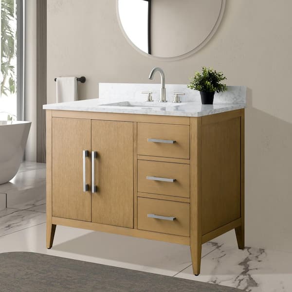 42 in. W x 22 in. D x 34 in. H Single Sink Bathroom Vanity Cabinet in Natural Oak with Engineered Marble Top