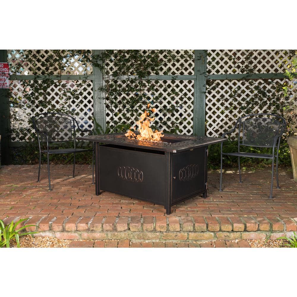 Dynasty Antique Bronze Aluminum Gas Fire Pit Table with Scrollwork Motif