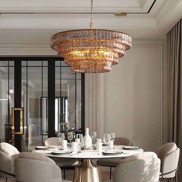 Modern Chandelier 36 in. 6-Lights Gold Crystal Drum Chandelier for Dining Room, Living Room, Kitchen Island, Foyer