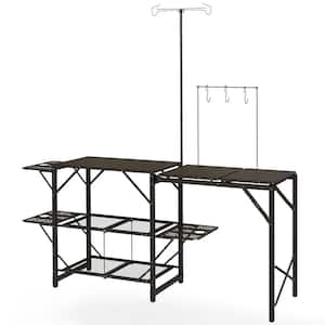 68.5 in. Black Rectangular Iron Picnic Table with Lantern Holder, Hooks and Carrying Bag for Outdoor, Picnic and BBQ