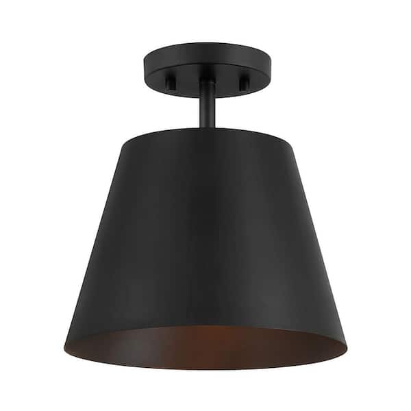 10 in. W x 11 in. H 1-Light Matte Black Contemporary Semi-Flush Mount with Metal Shade