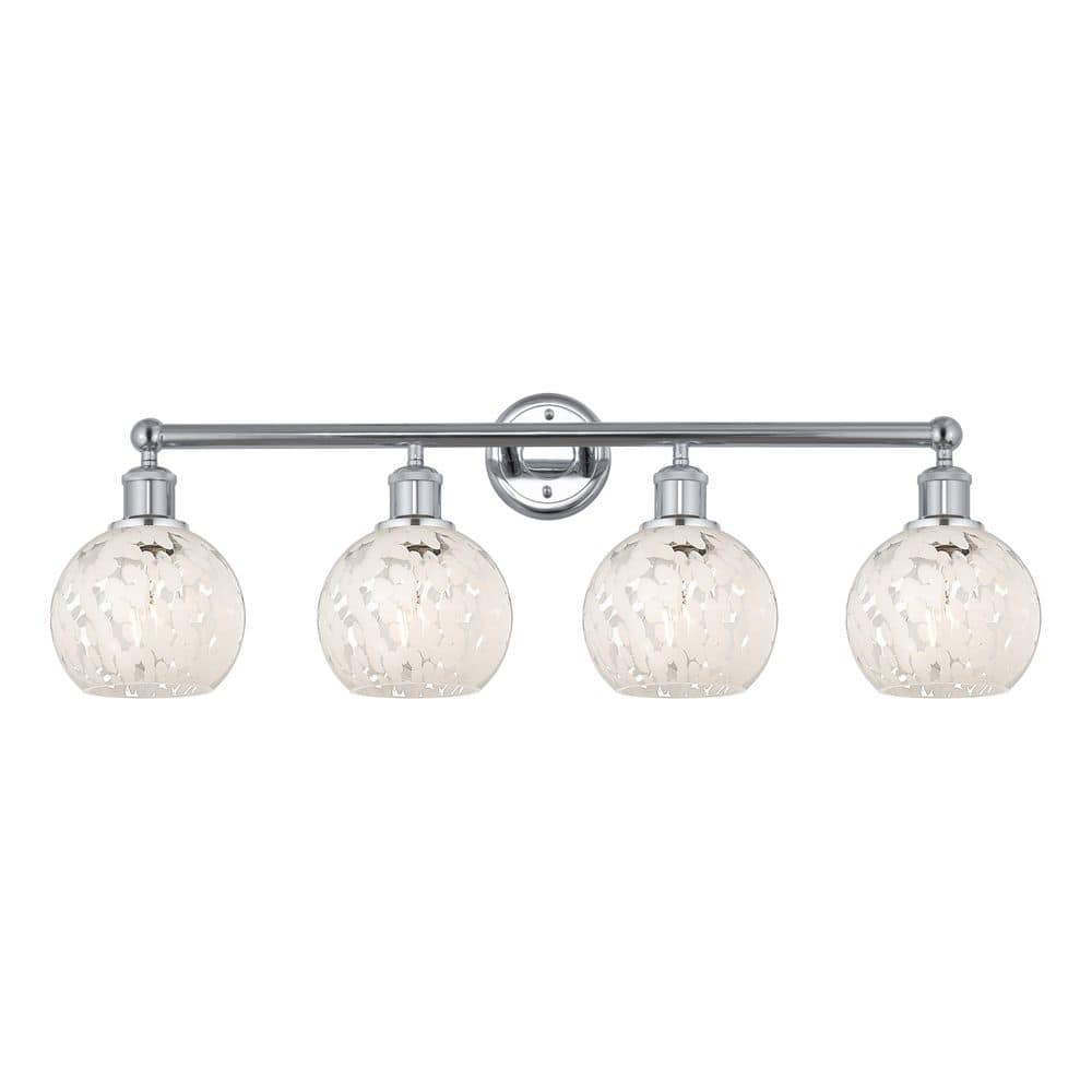 White Mouchette 33 in. 4-Light Polished Chrome Vanity Light with Glass Shade price history on PriceWatchPro
