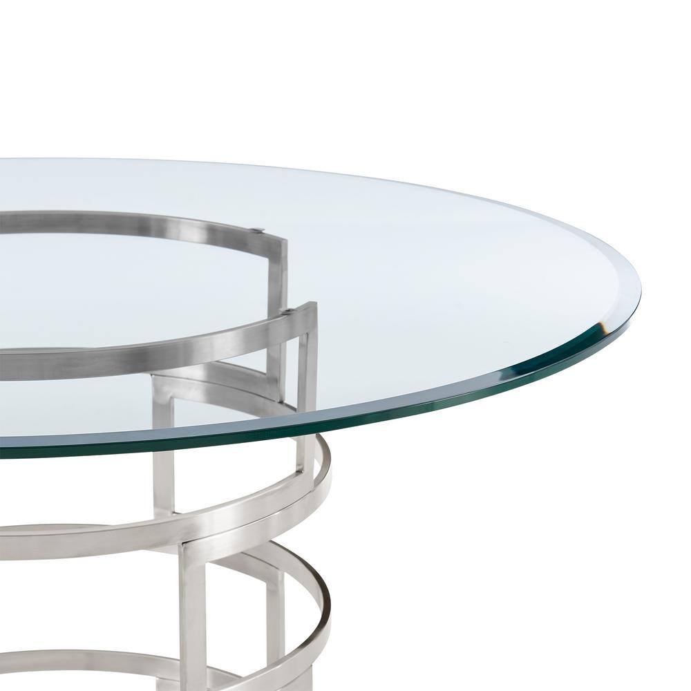Diaz 48" Round Glass Dining Table with Stainless Steel Base