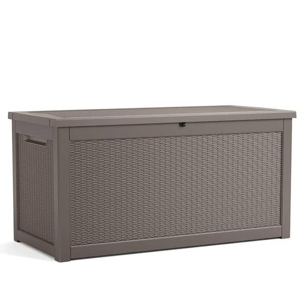 260 Gal. Plastic Rattan Deck Box Outdoor Storage with Steel Supports, khaki