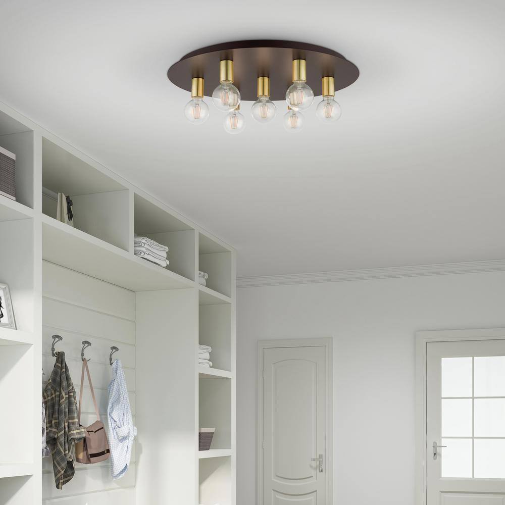 Hillview Transitional Bronze & Satin Brass 7-Light Flush Mount